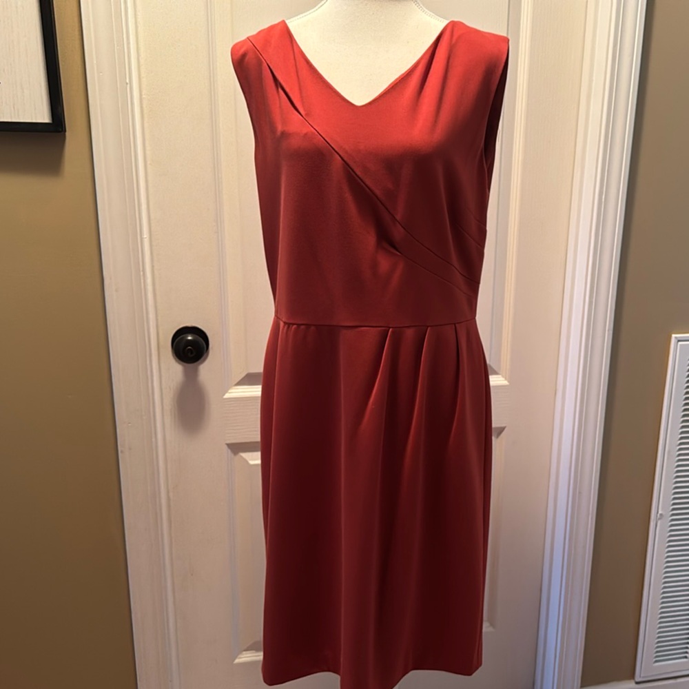 ANTONIO MELANI Terracotta Sheath Dress V-Neck Sleeveless
